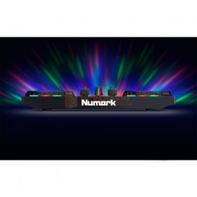 Numark PARTYMIX MKII - DJ Controller met ingebouwde lichtshow voorkant in het donker