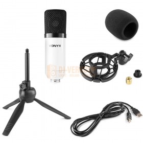 VONYX CM300W - USB Studio Microfoon Wit incl. kabel, standaard, spin en windkap