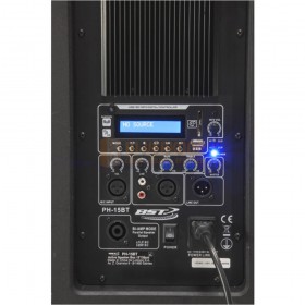 bediening, aansluitingen en mp3 speler BST PH15-BT - Actiefbox met usb/sd speler, fm radio + bluetooth 15/38cm 600w