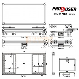 Prodjuser CDJ-15mkII Laptop - Flightcase met laptopstandaard tekening