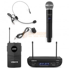 Vonyx WM82C - Digitaal UHF 2-Kanaals Draadloos Microfoonsysteem met 1 handmicrofoon en 1 bodypack