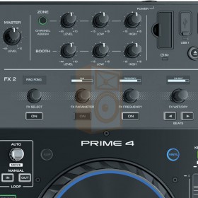Links boven Denon DJ Prime 4 microfoon regeling en bediening FX1