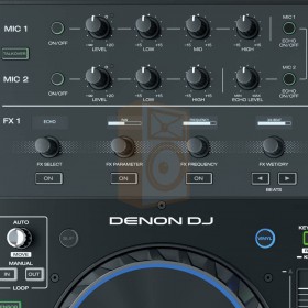Rechts boven Denon DJ Prime 4 volume regeling uitgangen booth zone master FX2