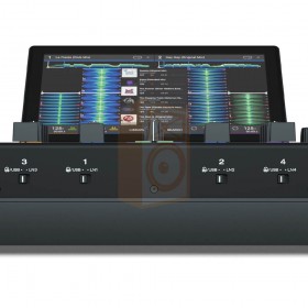 Denon DJ Prime 4 Pro 4 deck USB standalone DJ systeem kanaal keuze schakelaars display voorkant