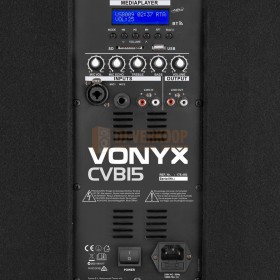Vonyx CVB15 - PA Speaker Active 15” BT MP3 800W versterker en aansluitingen