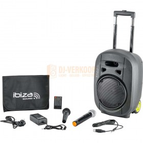 IBIZA Sound PORT8VHF-MKII-TWS - Draagbaar stand-alone PA systeem 8”/20cm met o.a. MP3, Bluetooth, 1 VHF & 1 bedrade microfoon