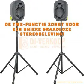 IBIZA Sound PORT8VHF-MKII-TWS - Draagbaar stand-alone PA systeem 8”/20cm TWS setup draadloos verbonden stereo