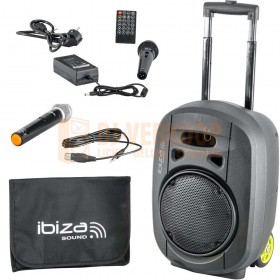 IBIZA Sound PORT8VHF-MKII-TWS Draagbaar stand-alone PA systeem 8”/20cm met o.a. USB-MP3, Bluetooth, 1 VHF & 1 bedrade microfoon