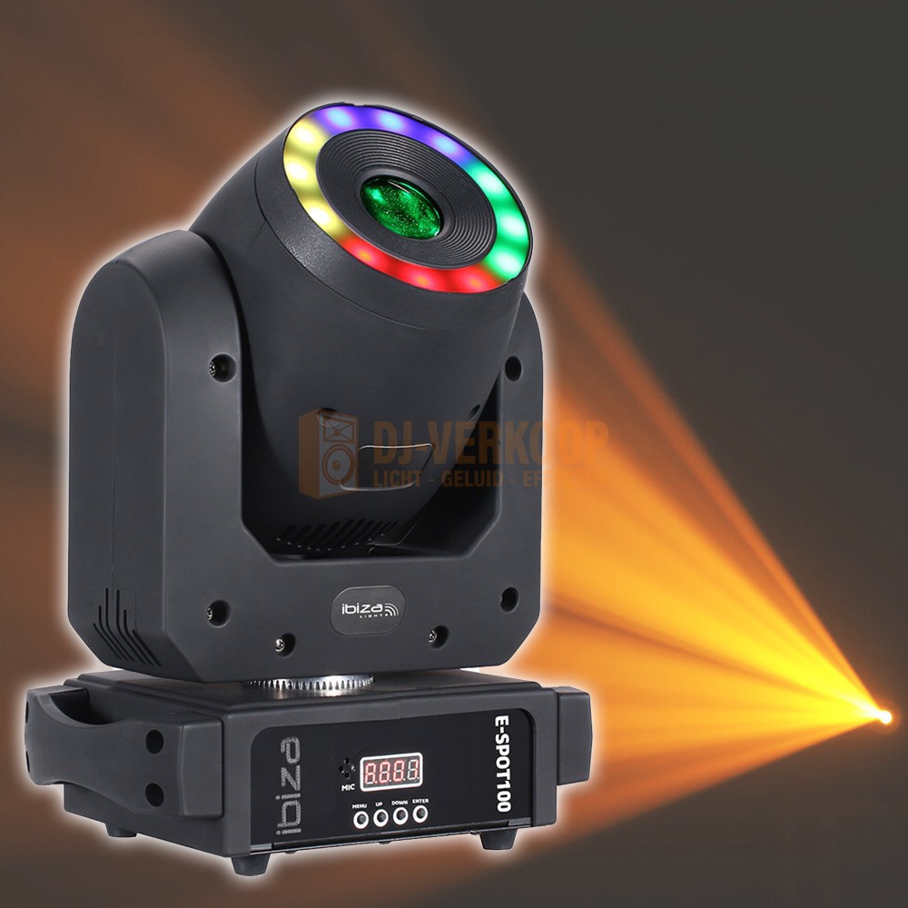 Ibiza Light E-SPOT100 - DMX 100W Led Spot 13° moving head met RGB Wash-ring