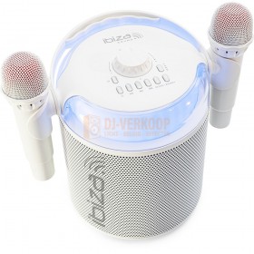 Ibiza Light & Sound KARAHOME-WH - Compacte Bluetooth Karaoke Speaker met Dynamische Lichteffecten en Draadloze Microfoons