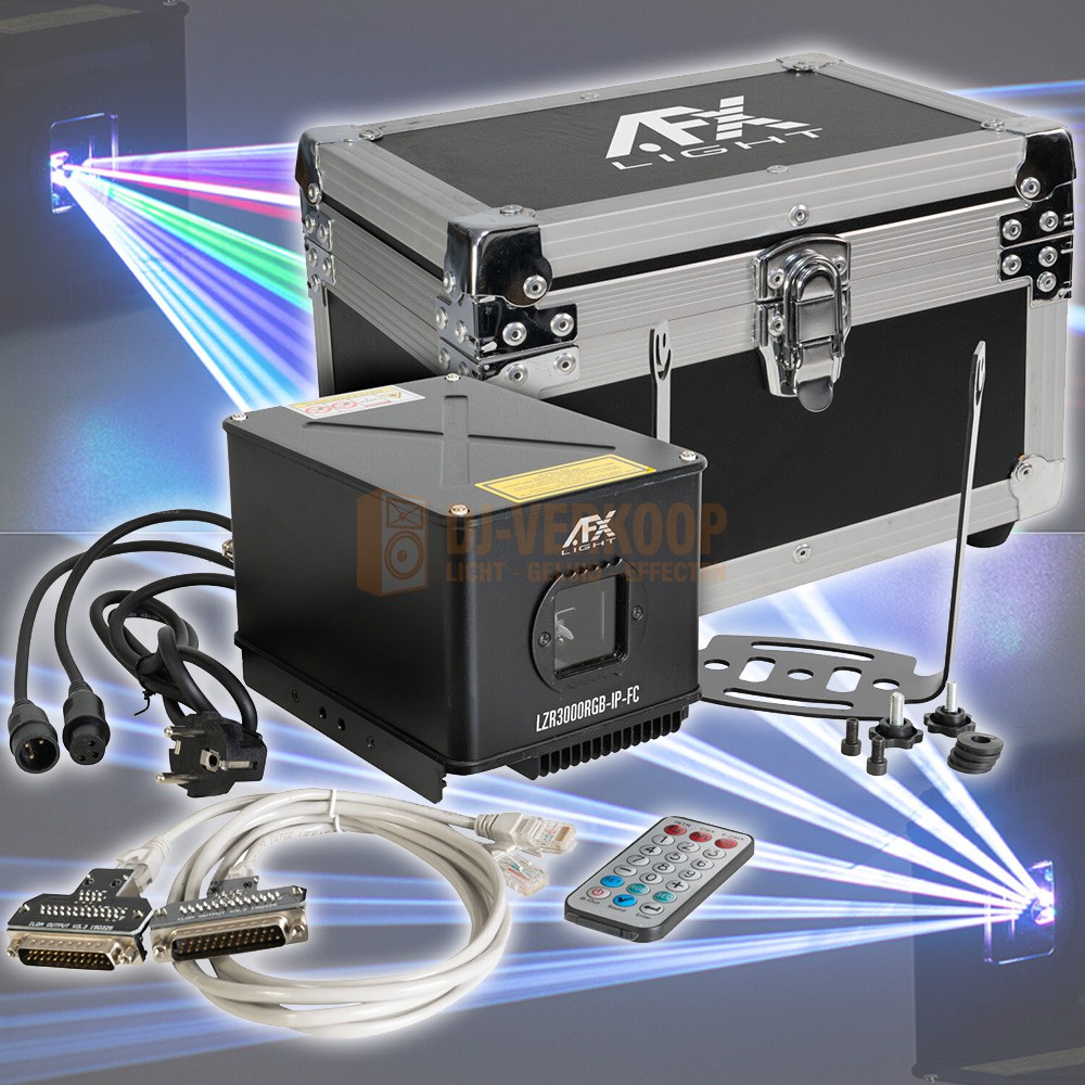 AFX Light LZR3000RGB-IP-FC - Professionele 3W RGB Weerbestendige ILDA/DMX Laser met Flightcase