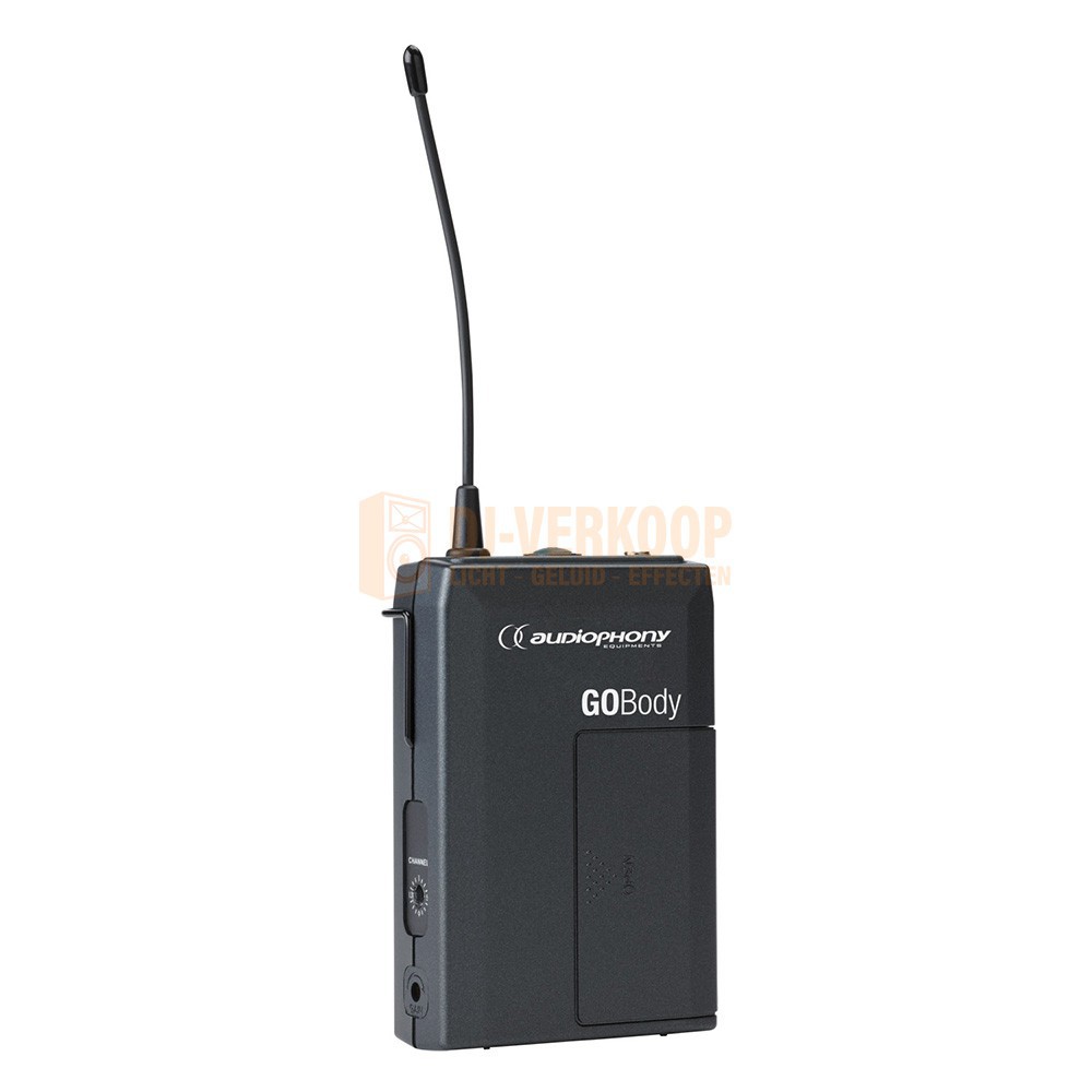 Audiophony GOBody-F8 - Bodypack-zender voor dasspeld- of hoofdbandmicrofoons - 800 MHz.
