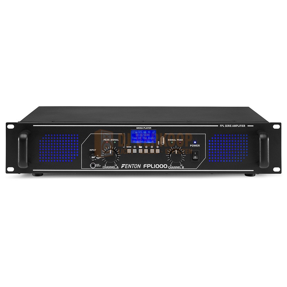 Fenton FPL1000 - 2 x 500W versterker met MP3, Bluetooth en blauw LED.