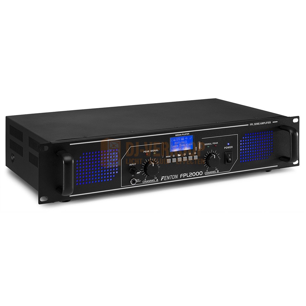 Fenton FPL2000 - 2 x 1000W versterker met MP3, Bluetooth en blauw LED