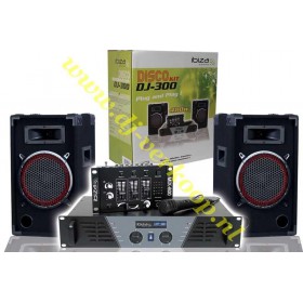 IBIZA Sound DJ-300 - Complete Disco Set, speakers, versterker, mixer en mic. met doos