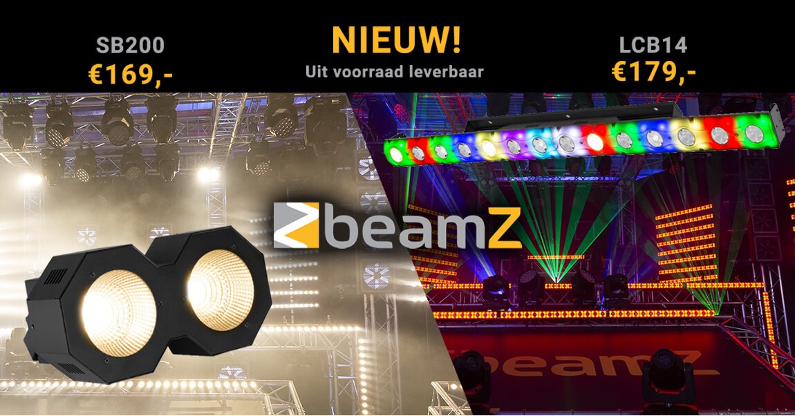 Nieuw en uit voorraad leverbaar. de BeamZ SB200 Stage blinder en LCB14 Led pixel bar
