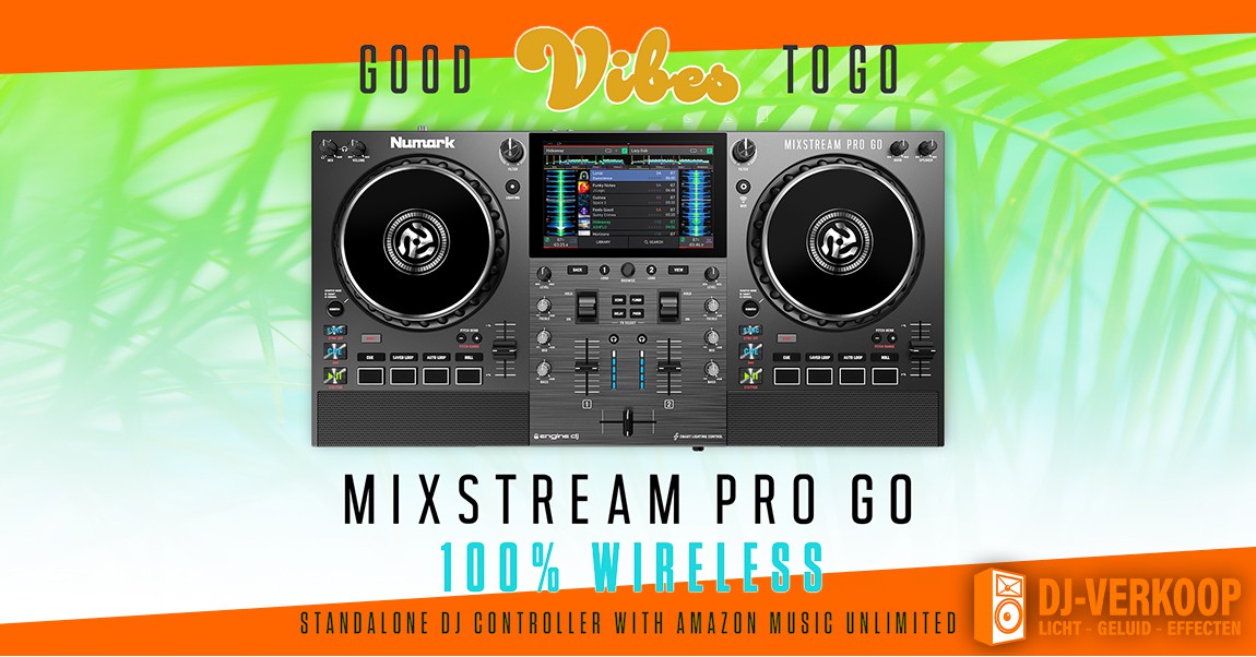 Feest echt overal met het alles in één 100% draadloose Numark Mixstream pro Go DJ Systeem!